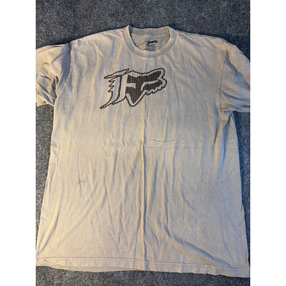 Fox Tee Shirt Mens XL Beige Solid 100% Cotton Short Casual Sleeve Crew Neck Logo